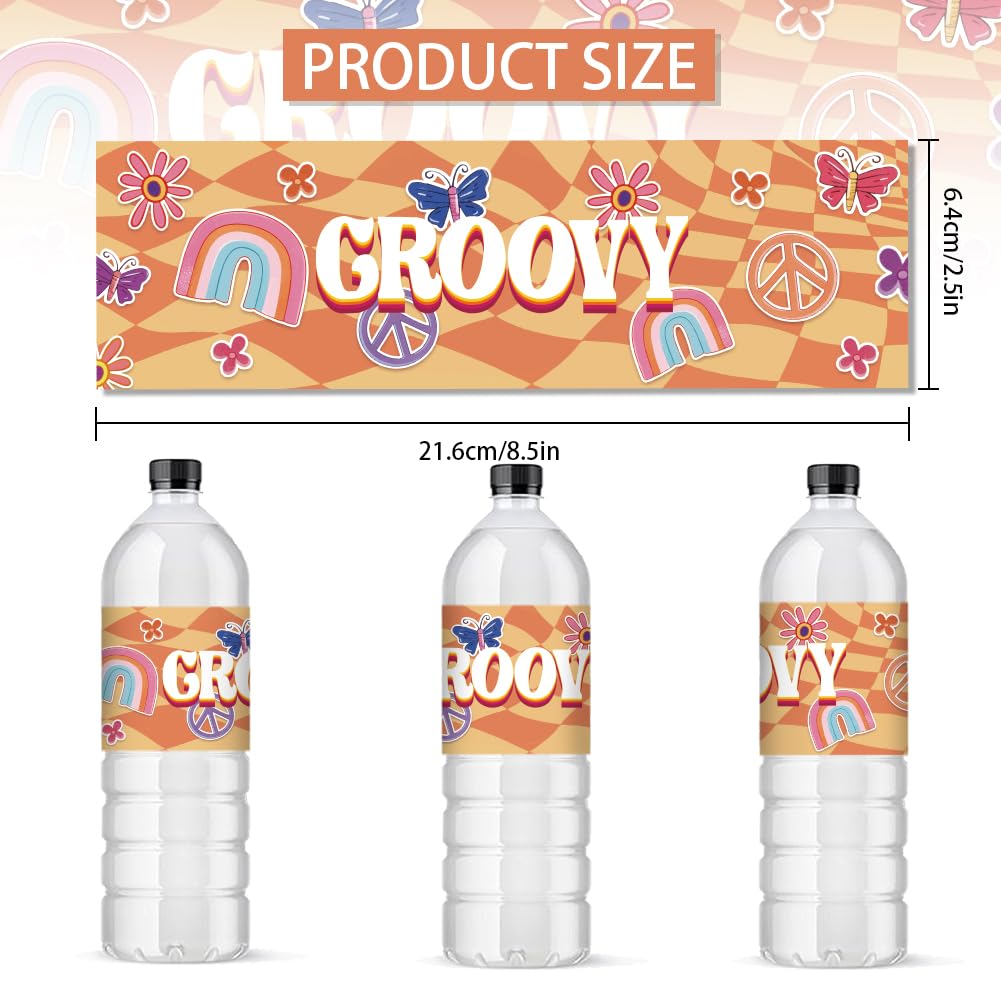 PH PandaHall 30pcs Groovy Water Bottle Labels, 70s Disco Bottle Stickers Decorative Bottle Wrappers Hippie Waterproof Bottle Wraps Self-Adhesive Water Bottle Label for Birthday Party Favors