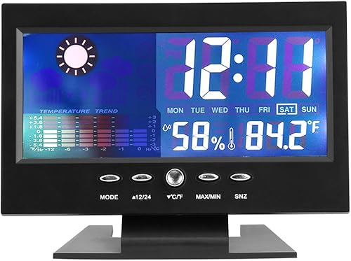 Miniatura 8 de Reloj digital de pronóstico del tiempo con gran pantalla LCD de humedad, temperatura, visualización de hora, agujeros para colgar y soporte, reloj