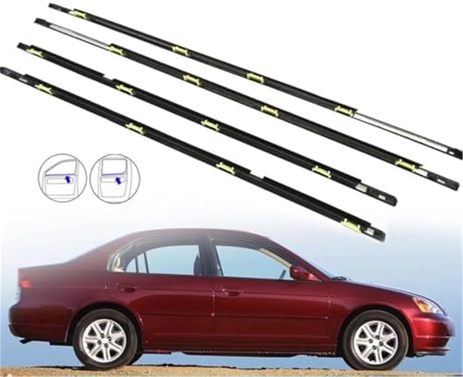 Uszczelka gumowa automatyczna Zewnętrzne drzwi samochodu Windows gumowa uszczelka, dla Civic Sedan 2001 2002 2003 2004 2005