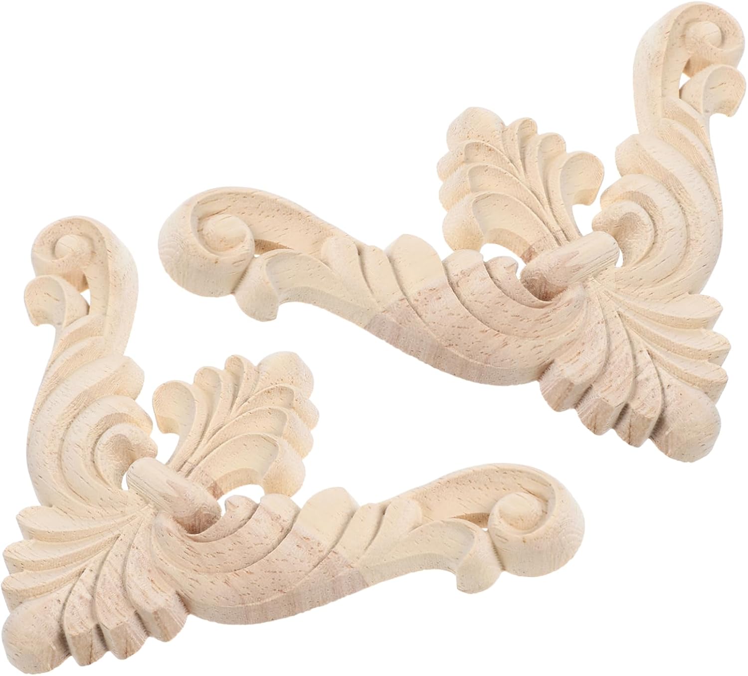 2pcs Unpainted Wooden Onlay Applique for Cabinet and Wardrobe Elegant Carved Furniture Decoration Easy to Install for Home Decor