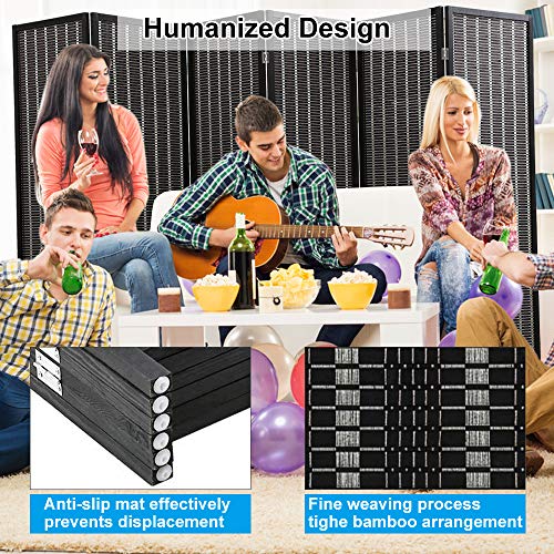 Image of Room Divider Privacy Screen Folding 6 Panel 72 Inches High Portable Room Seperating Divider, Handwork Bamboo Mesh Woven Design Room Divider Wall, Room Partitions and Dividers Freestanding, Black