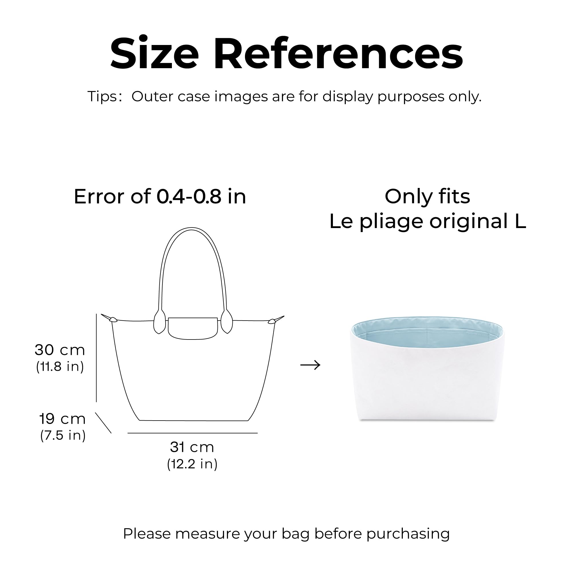 FANJI Project Tote Bag Organizer Insert for Longchamp Le Pliage Original L Tote bag, Custom Fit Inside Premium Celeste Lightweight WaterResistant Purse Insert with Cup Holder Accessories