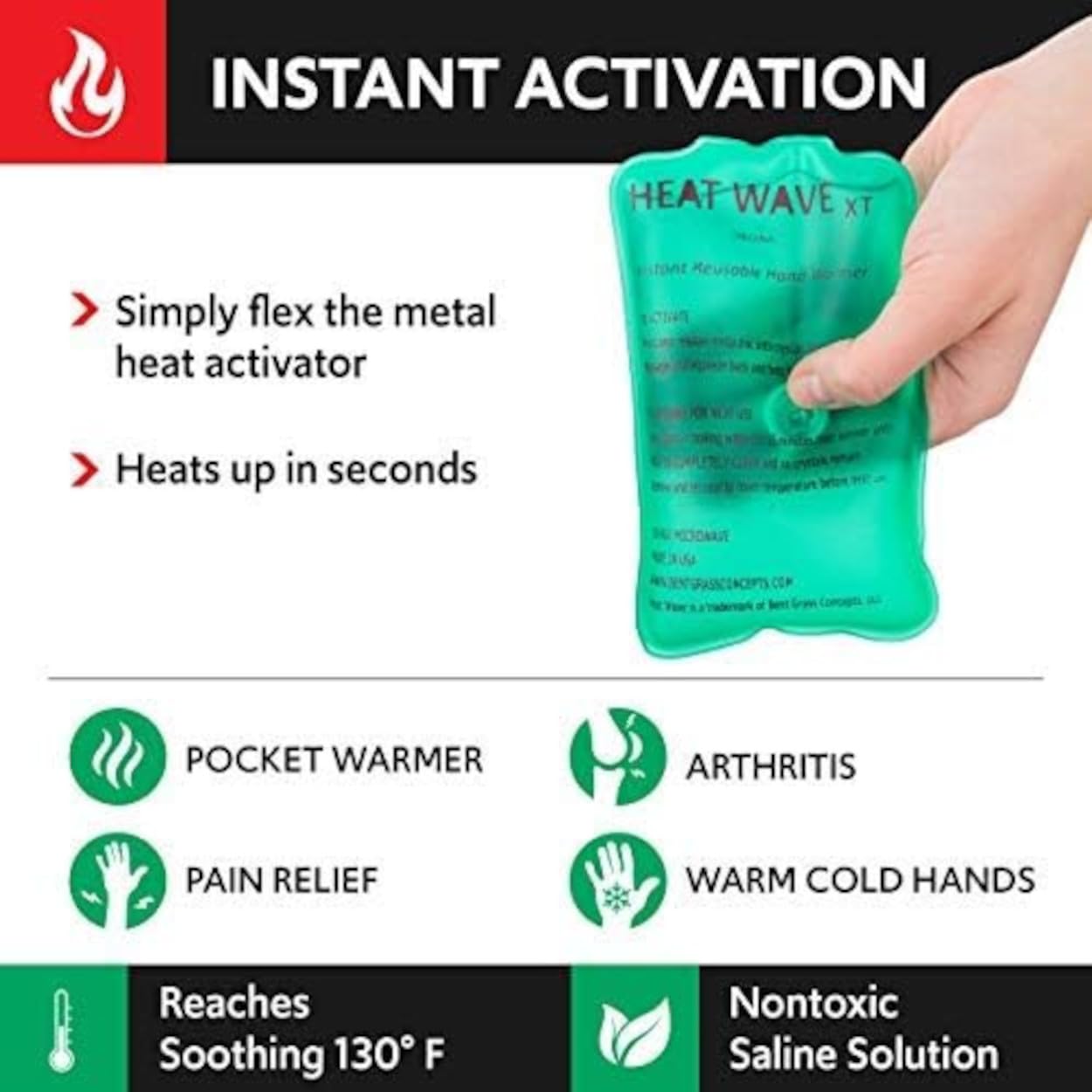 Heat Wave 4 XT - Scaldamani riutilizzabili istantanei, extra grandi, extra lunghi, 7,6 x 12,7 cm ciascuno, 2 paia (4 scaldamani), qualità premium, di grado medico, realizzati negli Stati Uniti (non in