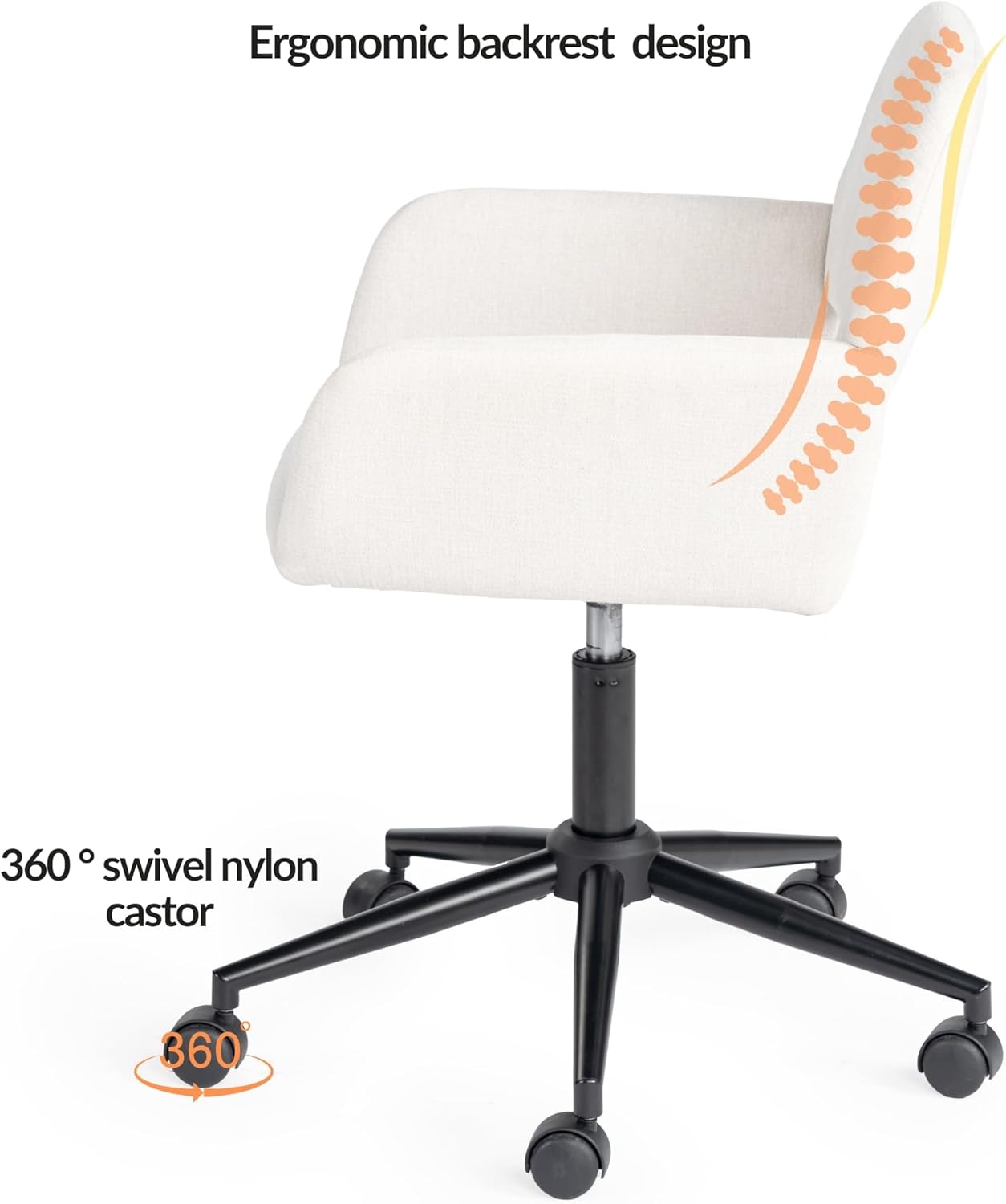 Homy Casa Modern Mid Back Office Chair with Comfy Fabric, Swivel Computer Desk Chair with Armrest and Hollow Back Design for Home Office, Beige