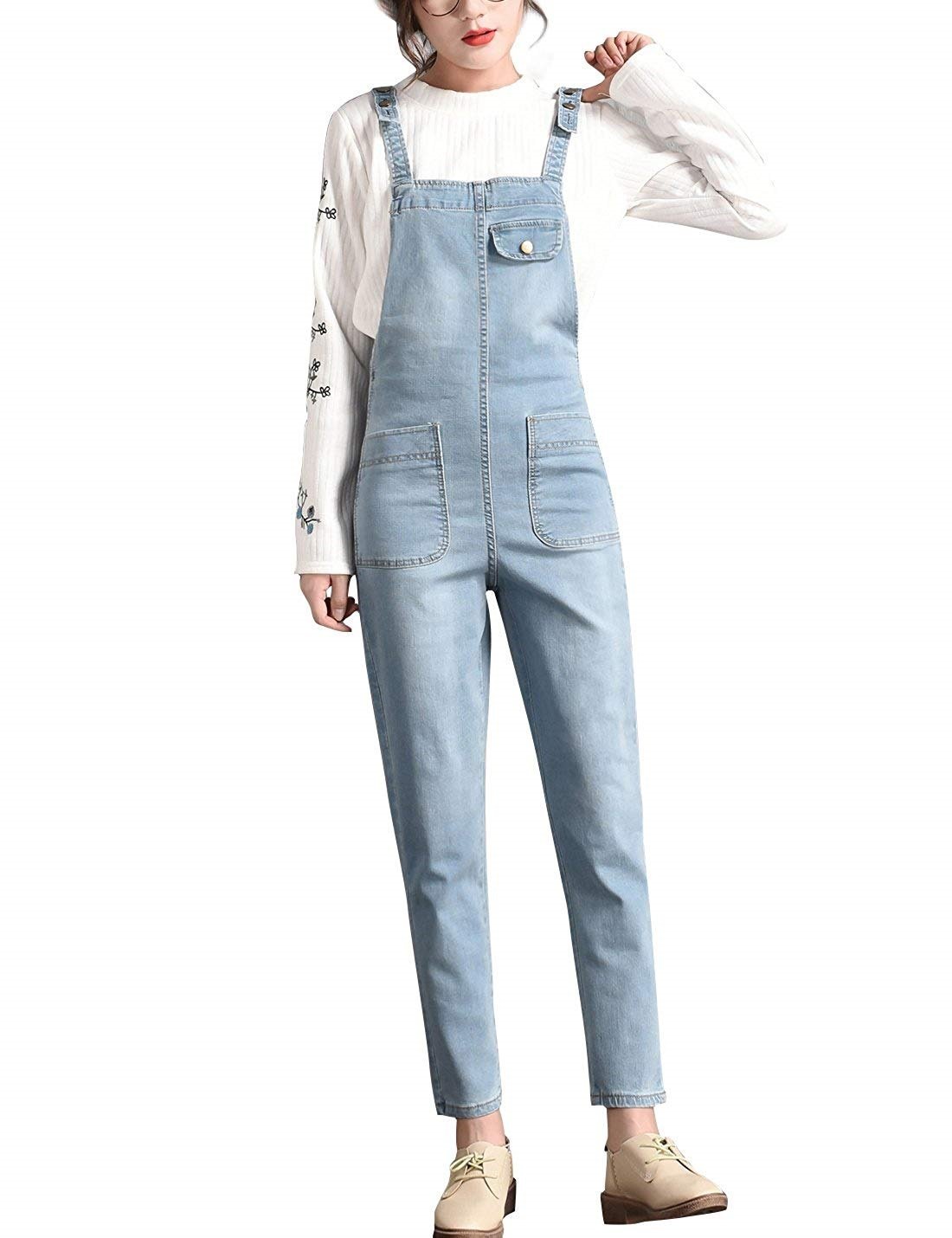 Lazutom Women's Loose Fit Casual Baggy Denim Bib Dungarees Overall