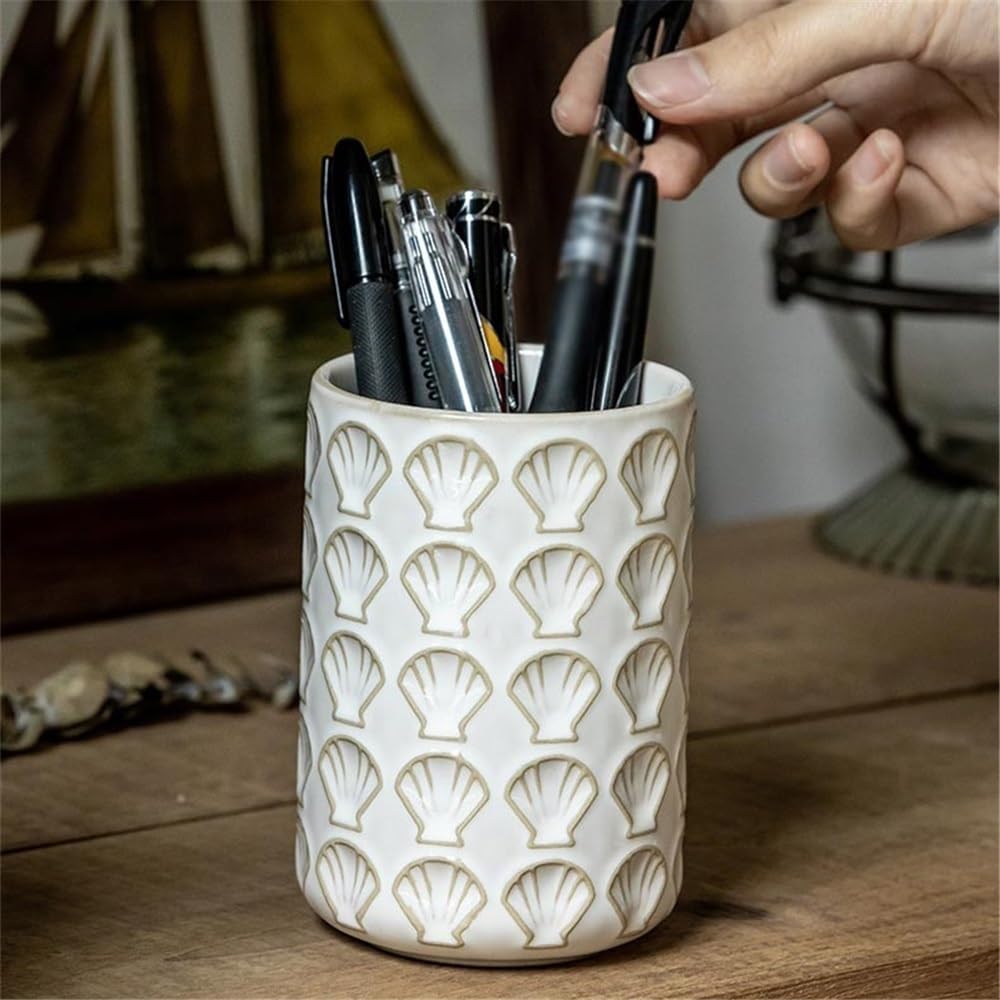 Utensil Holde Vintage Ceramic Utensil Holder, Relief Sculpture Cooking Utensil Holder (White) Utensil Crocks