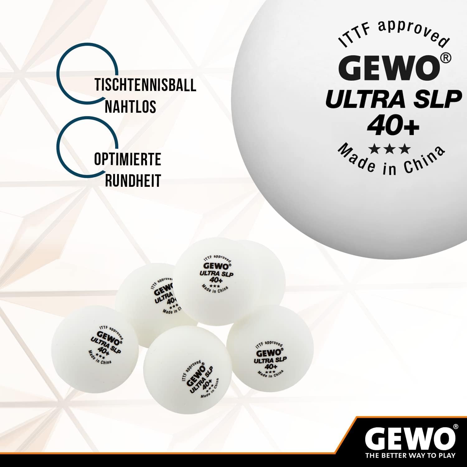 GEWO Ball Ultra SLP 6 szt. bez szwów/maksymalna okrągła piłka do tenisa stołowego, biała, 40