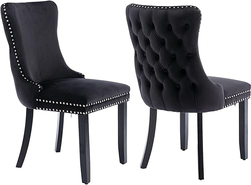 Miniatura 7 de Juego de 2 sillas de cocina y comedor de terciopelo, respaldo exterior capitoné, tapizadas en terciopelo, estructura de madera maciza (celeste, 2