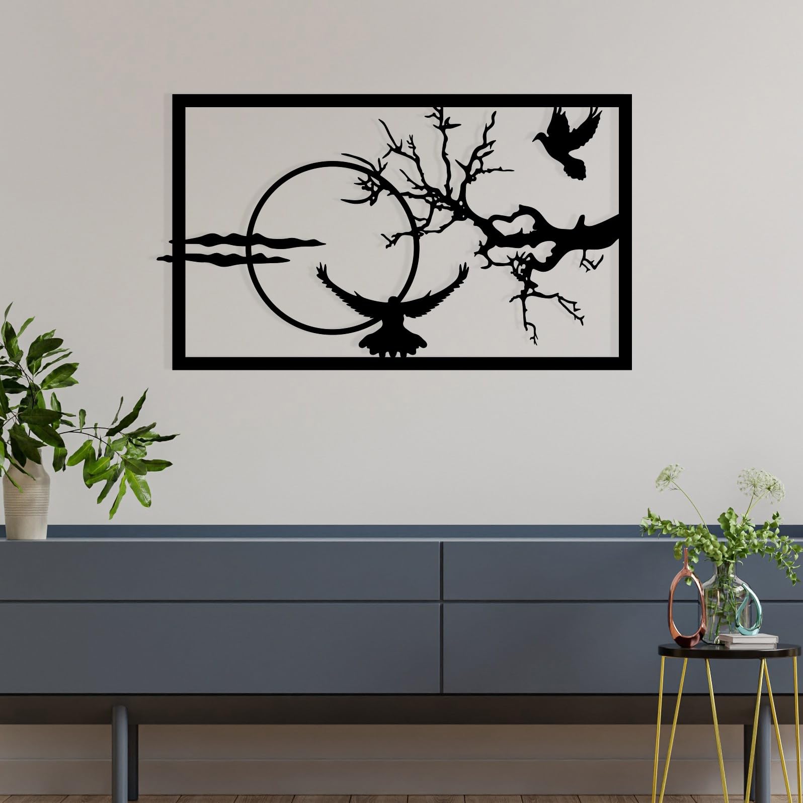 Stylish Black Decorative Metal Wall Accessory, 65.5 x 38 cm, 100% Metal, 1.2 mm Thickness, Perfect for Modern Home Decor & Office Spaces