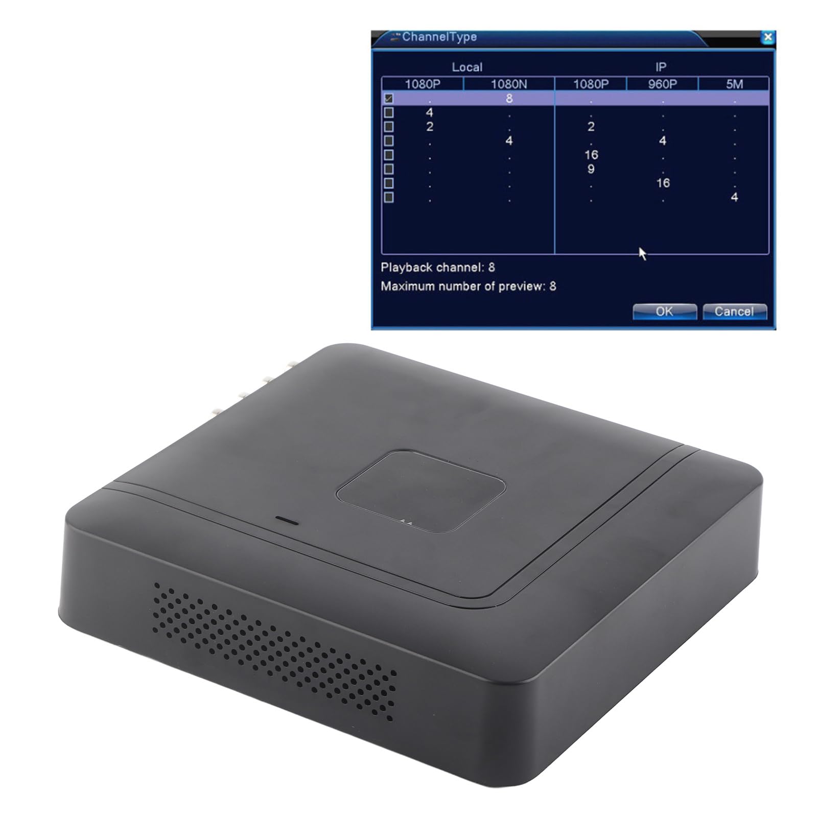 Grabadora de vídeo, 8 Canales 5 en 1 CCTV AHD/CVI/TVI/DVR/NVR Grabador de video en tiempo real, Kits de vigilancia de casa DVR(EU)