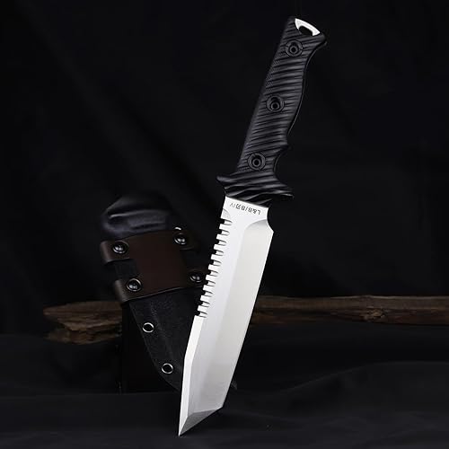Miniatura 4 de LENGREN Hoja fija táctica de 11.5 pulgadas Full Tang Jungle Primitive Tanto de 11.5 pulgadas, diente dorsal afilado y cuchillo de supervivencia para