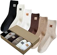 Ceoon 6 Pairs of Cute Crew Socks Aesthetic Socks with Smiling Face Embroidery Cotton Socks for Women Girls and Students