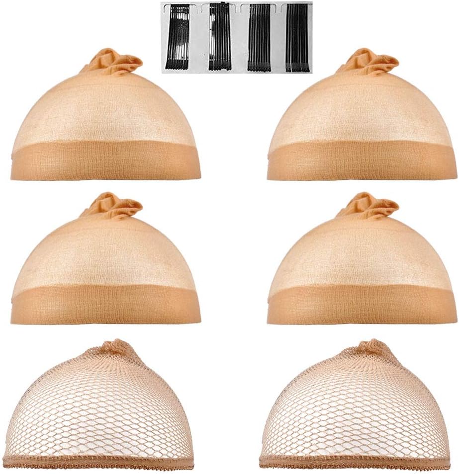 Lady Up Nude Wig Caps 3 Nylon, 2 Mesh Net Cap Stocking and Bobby Pins Skin Tone Application for Women Men