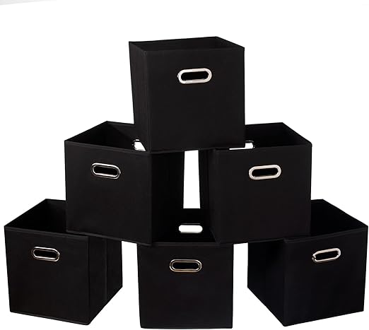 Fabric Cloth Storage Bins,Fabric Cube Organizer with Dual Handles Foldable Cube Storage Baskets for Home Bedroom Storage,Set of 6, Black