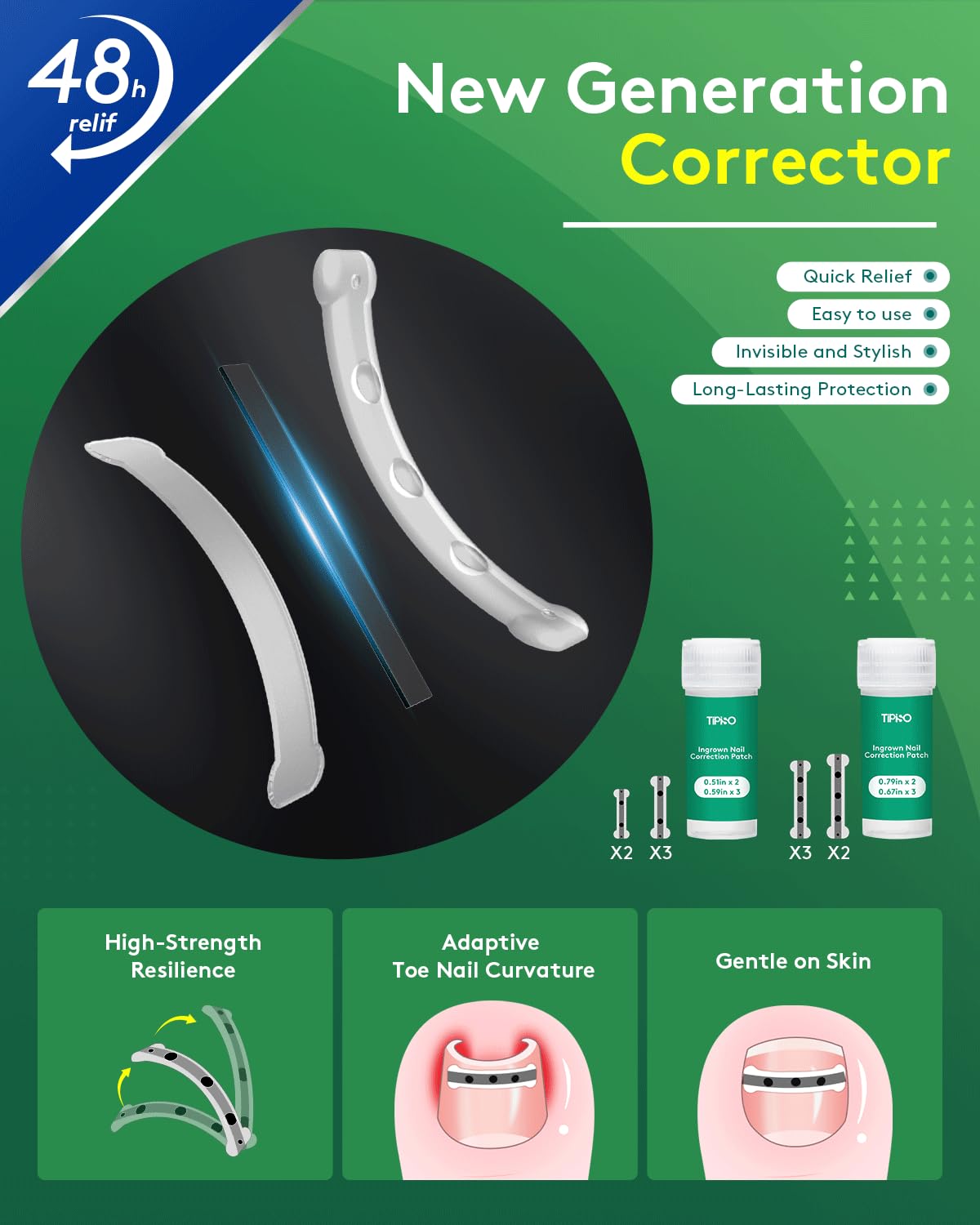 Ingrown Toenail Treatment Kit - Titanium Alloy Nail Corrector Tools, Quick Relief & Long-term Correction Patch for Ingrown Nails, Solution for Curved Toenail Repair & Removal (0.51/0.59/0.67/0.79in)