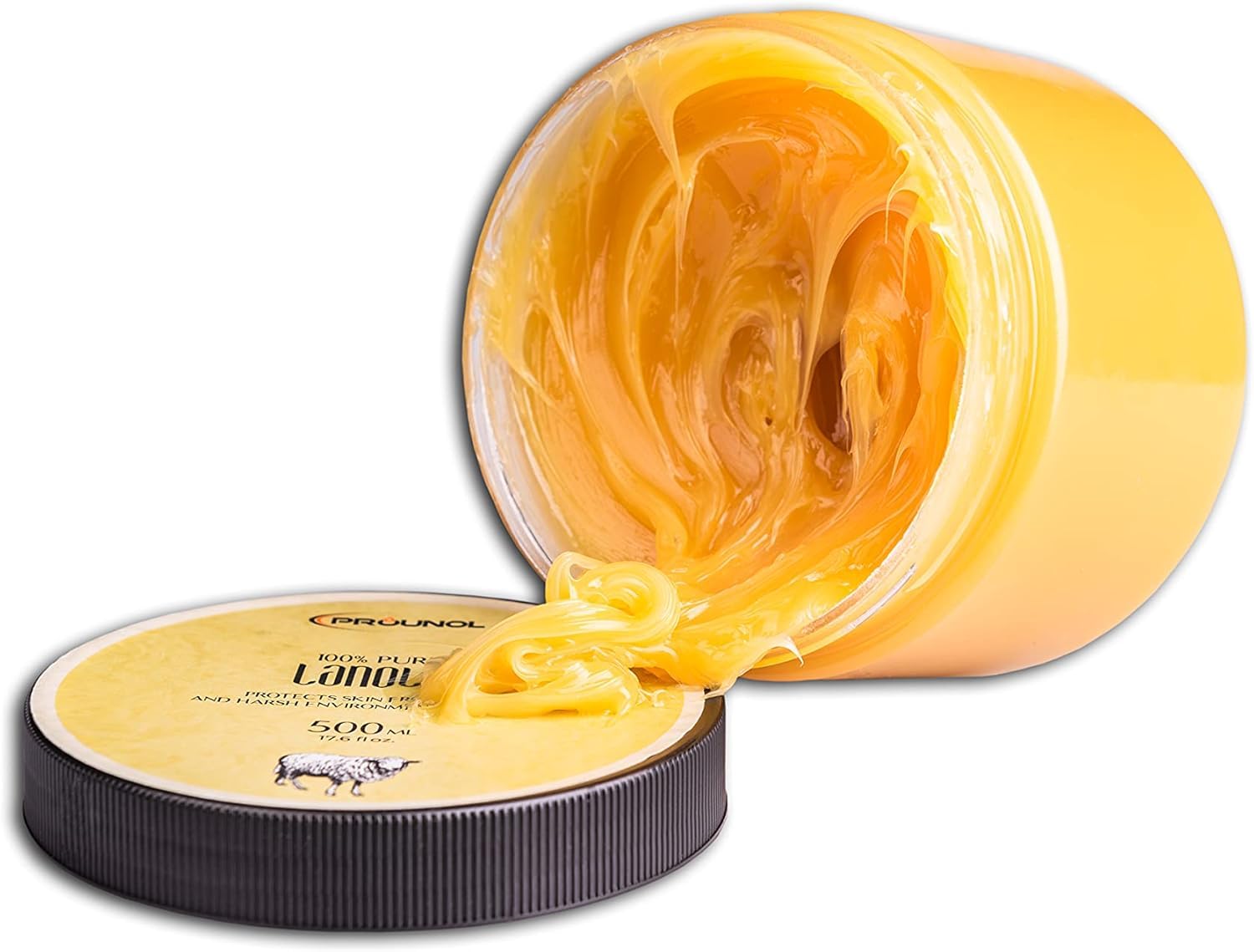 PROUNOL Lanolina Bezwodna 500ml - 100% Czysta Lanolina, Tłuszcz Wełniany bez Zapachu - Naturalny Krem do Pielęgnacji Suchych Rąk i Stóp