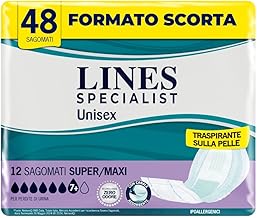 Lines Specialist, 4 Packs of 12 Units Absorbent Incontinence Diapers for Women and Men, 100% Breathable, Zero Odor, High Absorbency