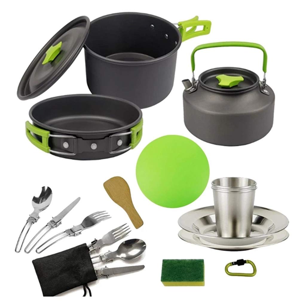 Kit de cuisine de camping portable pour 2-3 personnes avec casseroles et vaisselle de pique-nique