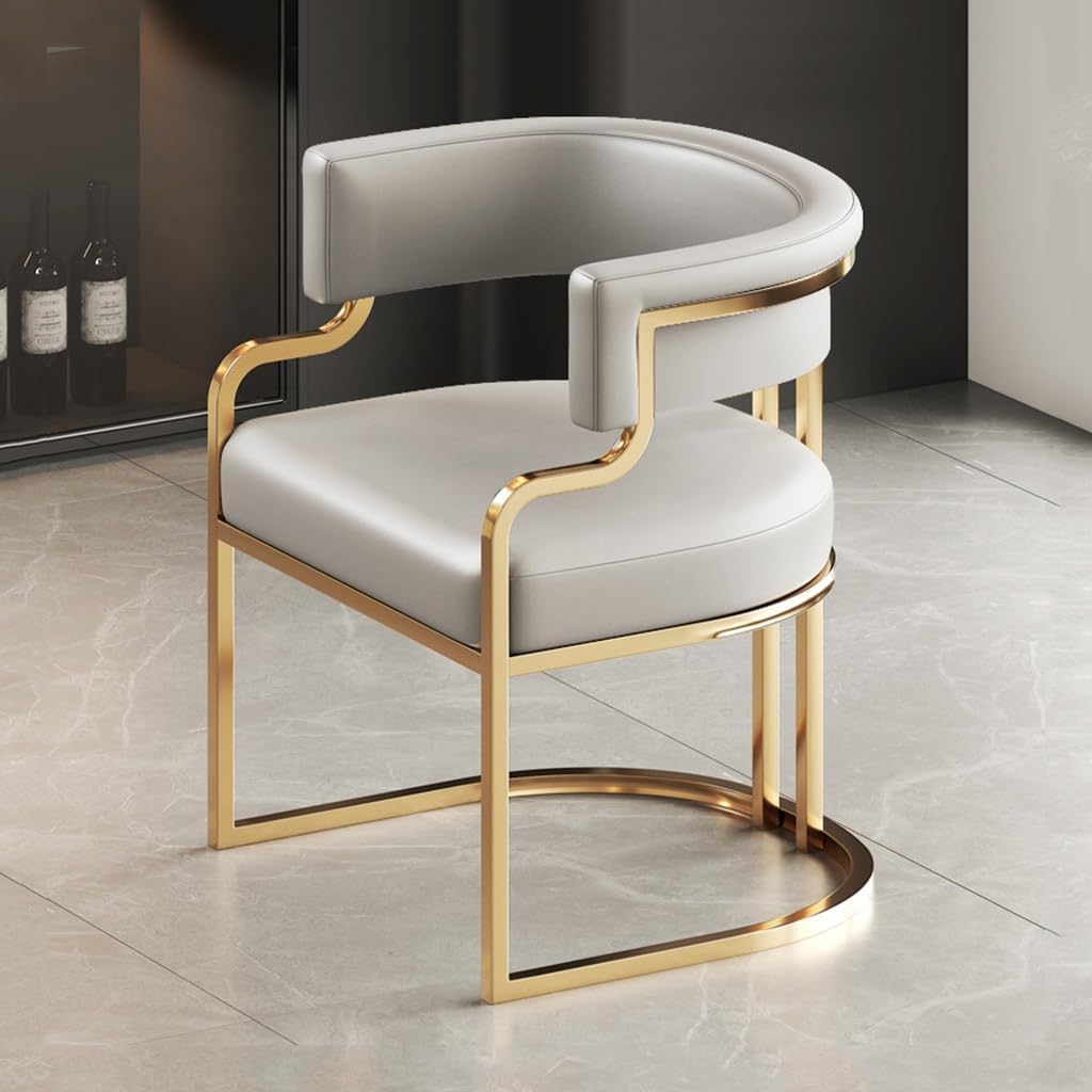 YCKEGEW Leather Modern Tub Chair Upholstered Armchair for Living Room,Dining Room Chairs Guest Chairs for Reception Single Sofa Chair with Golden Metal Legs(Light Grey)