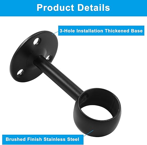 Miniatura 9 de Suiwotin Paquete de 8 soportes para barra de cortina de armario de 1 pulgada, soporte de acero inoxidable para barra de armario, brida de barra de