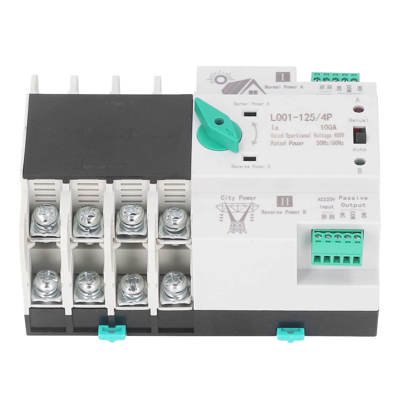 Interruptor Transferencia Automática 100A 4P 400V con Doble Fuente Alimentación para Solar PV Industrial y Uso Doméstico
