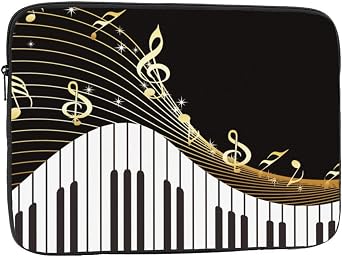 Golden Piano Music Note for Laptop Sleeve for Laptop Sleeve for 10-17 Inch MacBook Air/Pro, Dell, HP, Shockproof Water Resistant Protective Case for School & Travel