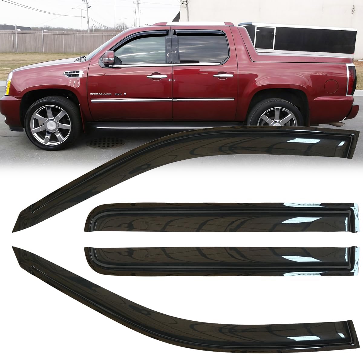 4pcs Original Shatterproof Window Wind Deflectors for 2007-2013 Cadillac Escalade EXT/ESV,Rain Guards,Nice Looking Window Visors for 07-13 Escalade EXT/ESV 94306