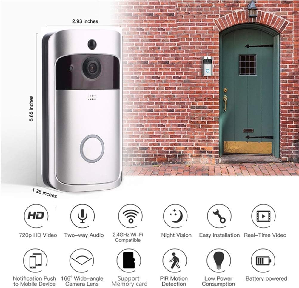 Timbre de Puerta con WiFi Inteligente, intercomunicador Visual con visión Nocturna, Timbre de Puerta IP, cámara inalámbrica de Seguridad for el hogar (Color : Nero)