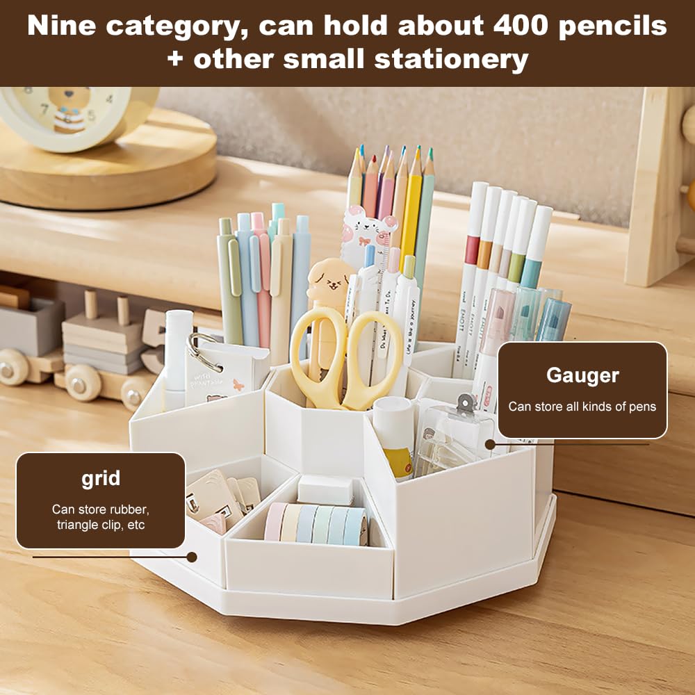 Portapenne Girevole 360&deg; - Organizer Scrivania 9 Scomparti, Capacit&agrave; 400 Penne