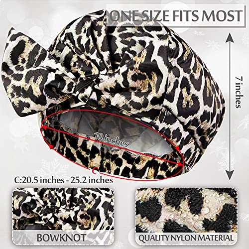 3 Pieces Shower Caps for Women, Waterproof Reusable Shower Hair Caps Elastic Hem Turban Shower Bath Caps for Long, Short and Curly Hair for Women Girls (Leaf, Flower and Leopard Pattern)