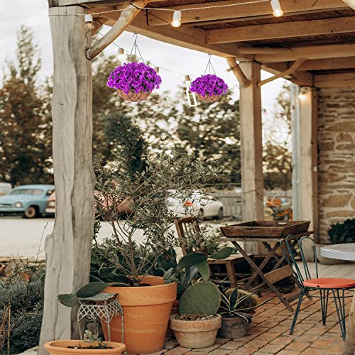 Artificial Hanging Flower With Basket For Home Courtyard Decoration, Artificial Silk Orchid Flowers Fake Plant Arrangement In 12 Inch Coconut Lining Hanging Basket For Outdoors Indoors Decor(Purple) #TOP3