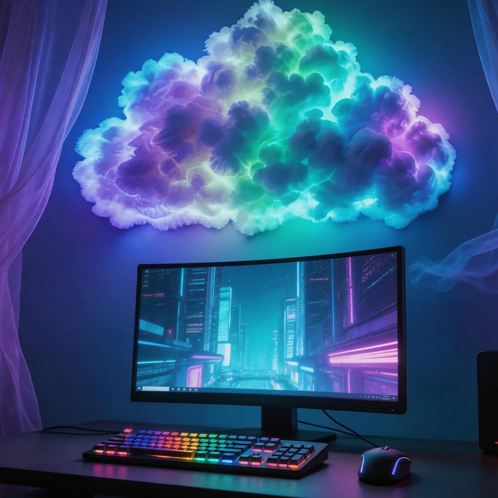 CEWROM DIY USB-Powered Thundercloud LED Light Decor, LED-Wolkenlicht Mehrfarbige Dynamische Beleuchtung mit 3D-Wolkeneffekt, Umgebungsraumdekoration für Zimmer Schlafzimmer Spielzimmer Party