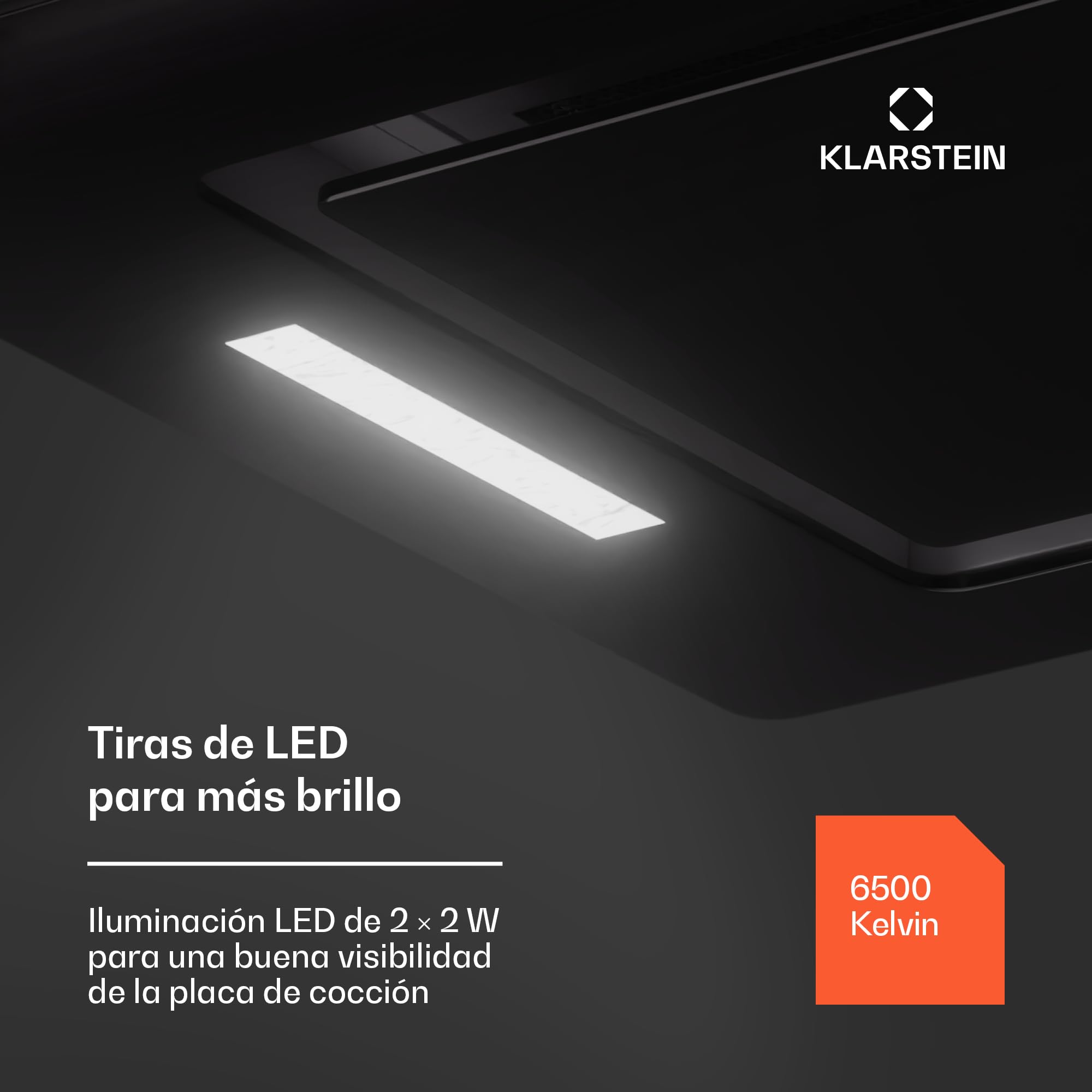 Klarstein Campana Extractora Cocina 52cm con Luces LEDs, Extractor con Filtros Anti Grasa y Panel Táctil, Campanas Extractoras con Flujo Aire 466m³/h, Extractores Cocinas