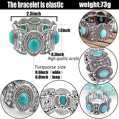 Abjfje Fashion Imitation Turquoise Elastic Strands Bracelet Retro Bohemian Charm Statement Beaded Handmade Bracelet For Women Girls Costume Jewelry #TOP2