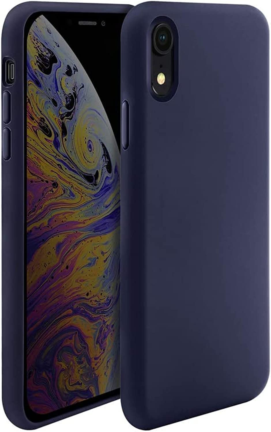 Zubitech iPhone XR Soft Liquid Silicone Gel Case Full Body Shockproof Rubber Protection Matte Finish Cover Soft Microfiber Lining Cushion Slim Back Case (iPhone XR, Blue)