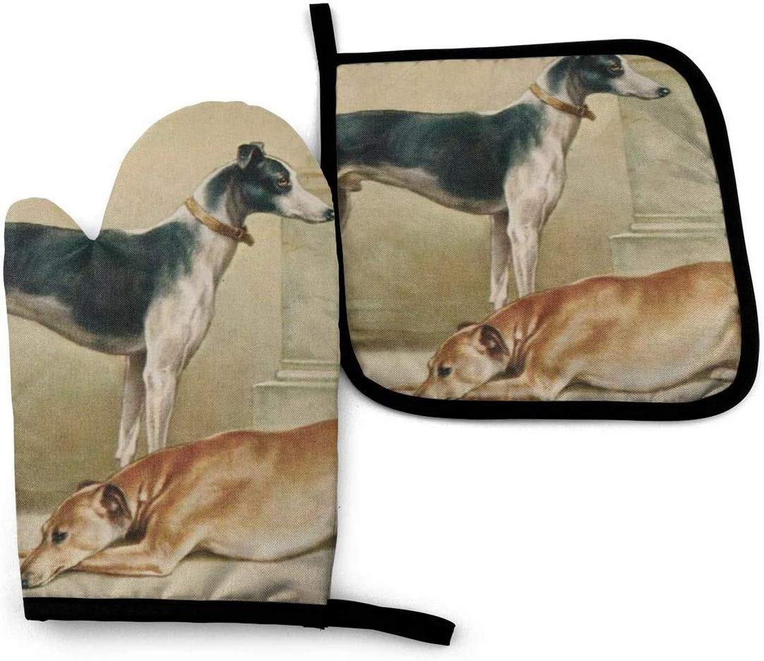 QAZXCV Many Greyhounds Oven Mitts and Pot Holders Set Kitchen Heat Resistant Oven Mitten Glove for Baking BBQ