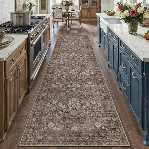 HUGEAR 3x10 Runner Rug Machine Washable Tradition Brown Hallway Area
