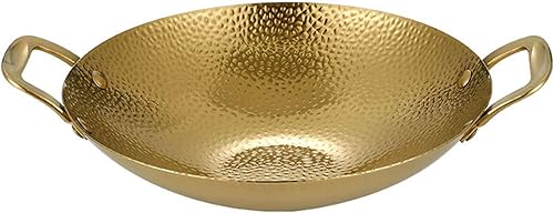 SVRITE Sartén de acero inoxidable para paellas, sin recubrimiento, antiadherente, de 8, 9, 10, 11 pulgadas, sartén pequeña para fideos con doble