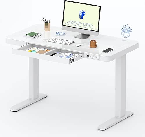 FLEXISPOT Comhar Electric Pure Glass Standing Desk with Drawer Desktop