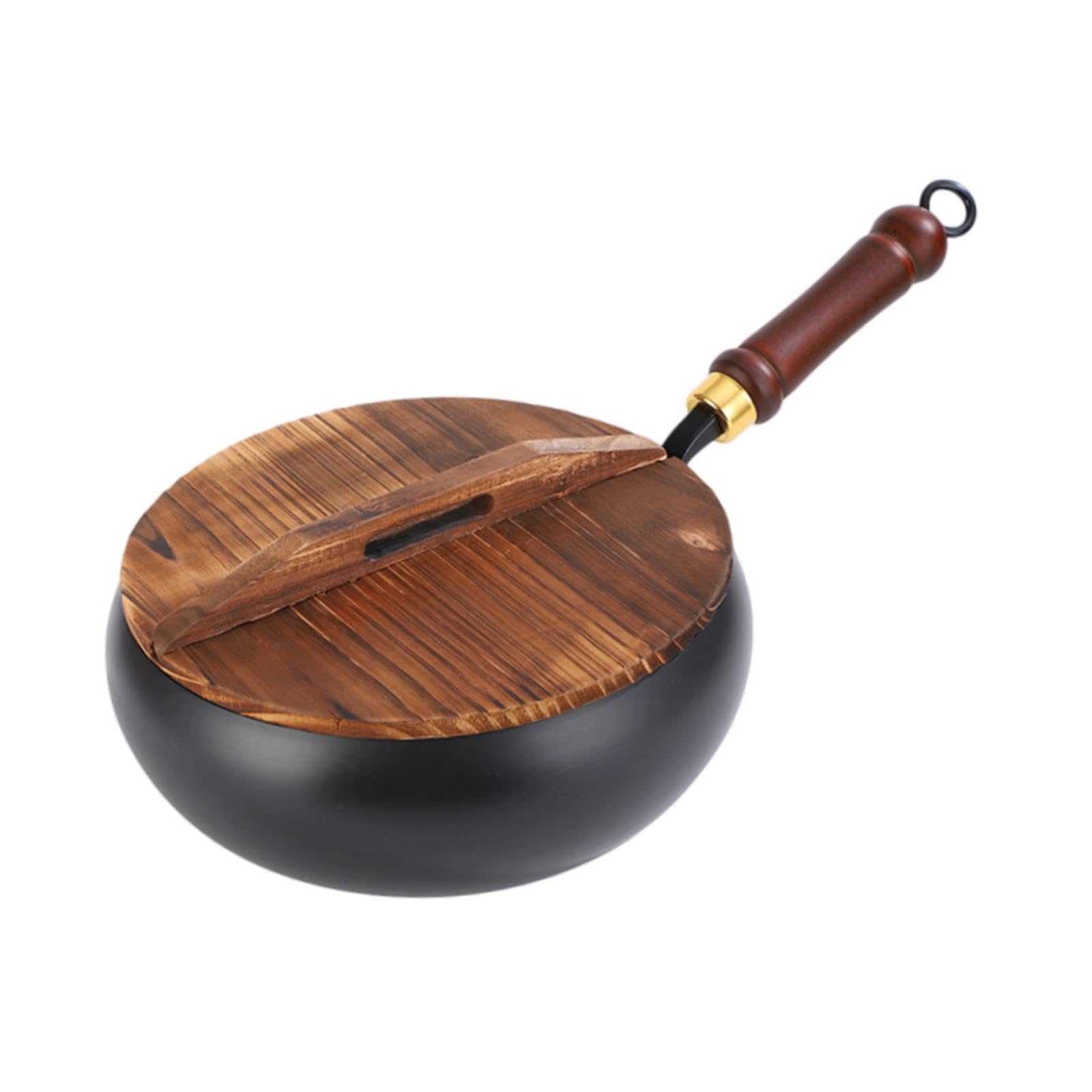 Wok in Ferro con Coperchio in Legno per Tutte Le superfici di Cottura, martellato a Mano