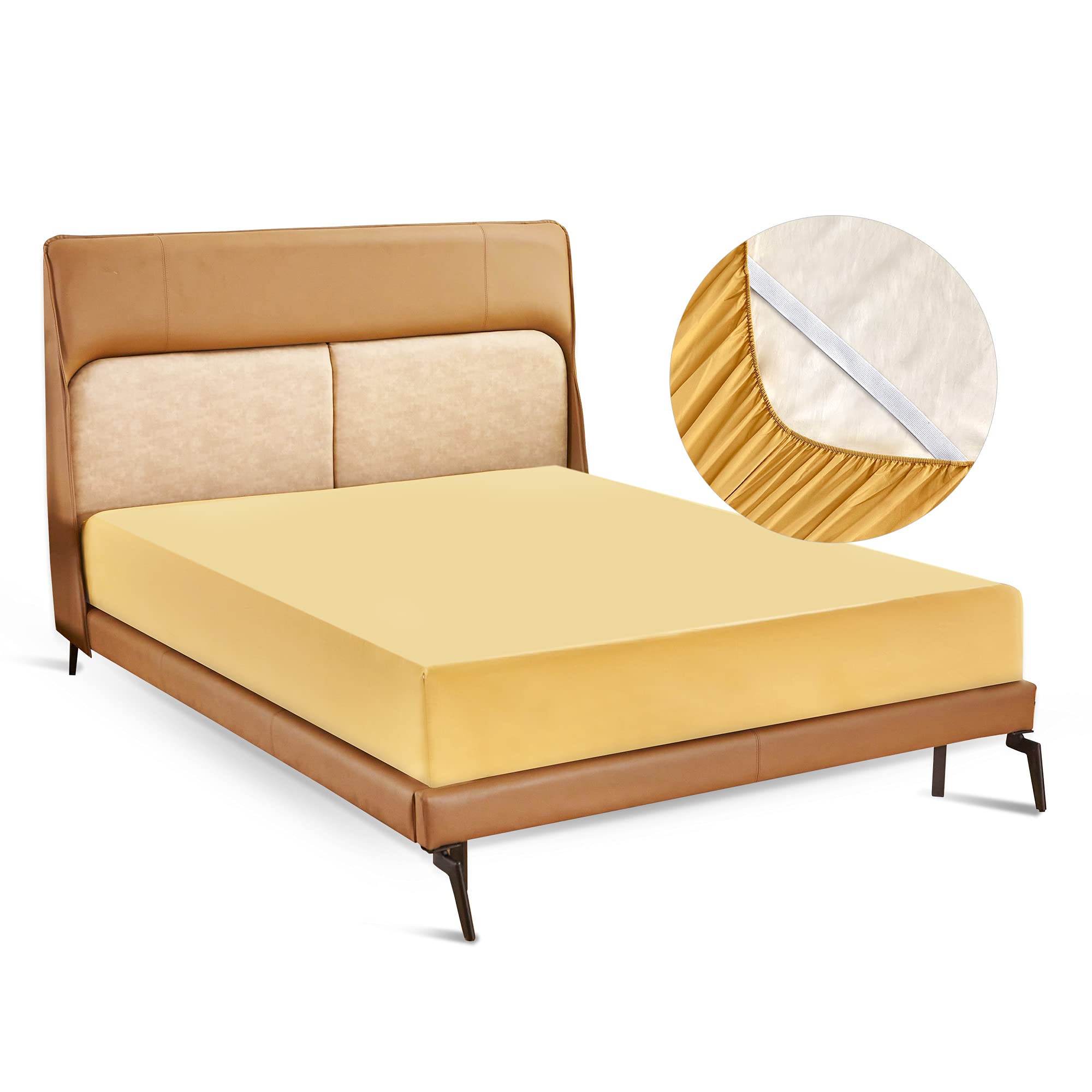 MINIPANDA Full Size Fitted Sheet Only with Bed Sheets Holder Straps for Corners, Keep Sheets from Coming Off - Ultra Soft - Microfiber Sheets(Full, Yellow)