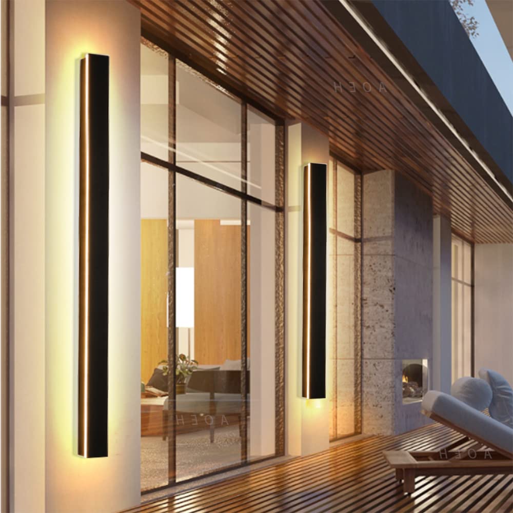 AOEH LED Lampada Da Parete Lunga Applique Da Parete Nera Applique Ip65 Impermeabile 3000k alluminio Lampade Per Esterni Ed Interni Per Terrazzo Balcone Porta Via Garage Camera Da Letto,125cm,45w
