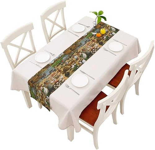 Miniatura 5 de Moslion Camino de mesa floral estilo bohemio, arte popular escandinavo, decoración azul marino, camino de mesa para cocina, comedor, boda, banquete,