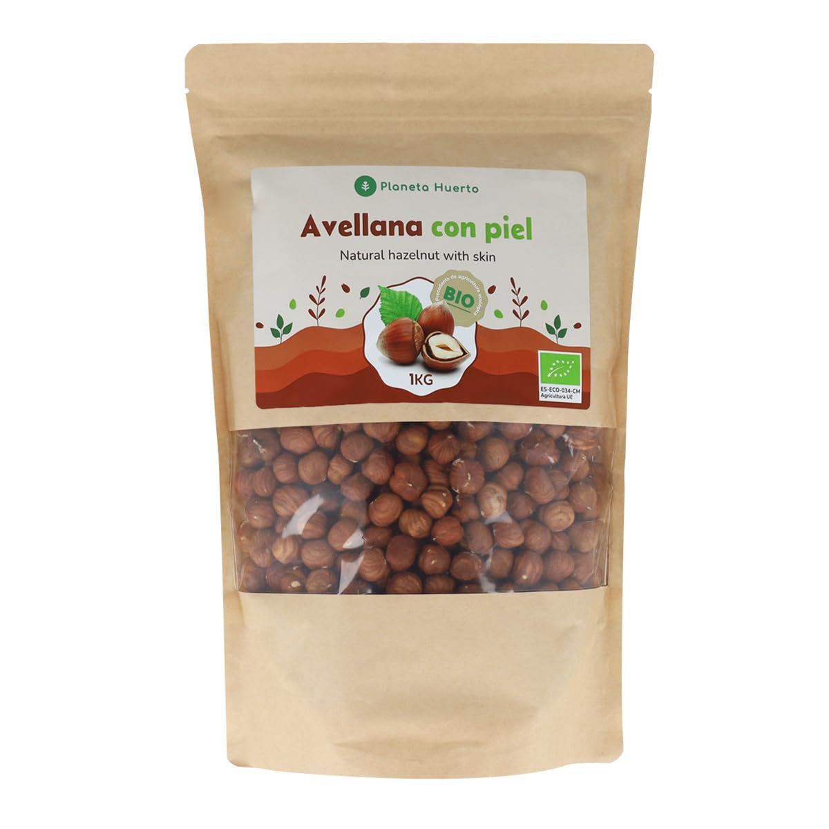PLANETA HUERTO | Avellana con Piel Ecológica – Nutritiva y Versátil, Ideal para Snacks y Repostería, Envase de 1 kg