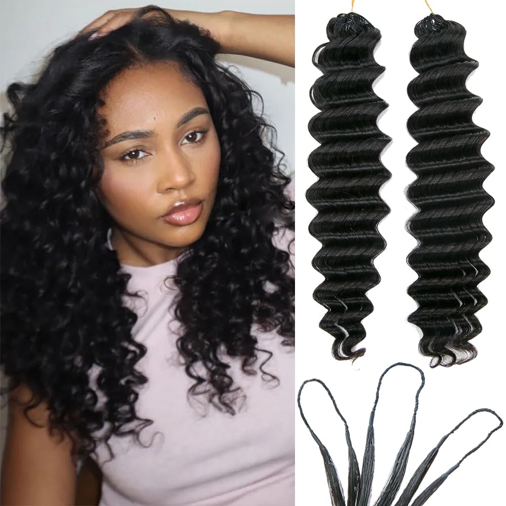 Ssawhair Deep Wave Crochet Human Hair Knotless Pre-Separated Deep Curly Human Hair With String Pre-Looped Reusable Feather Crochet Hair Extensions