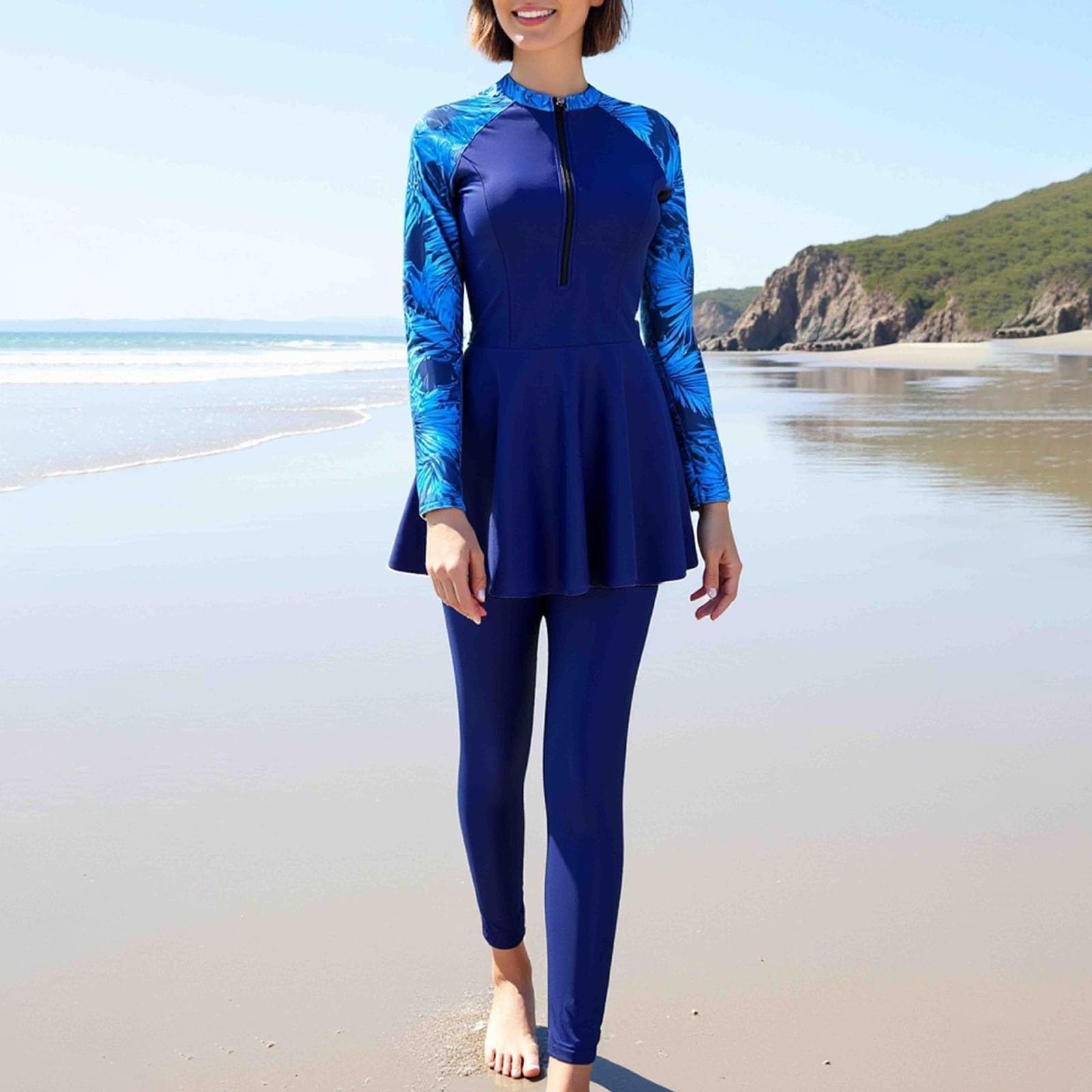 Generico Burkini Costume Donna Musulmana Maniche Lunghe Costume da Bagno Islamico Modest Full Cover Elegante Swimsuit Beachwear Estive Comodo