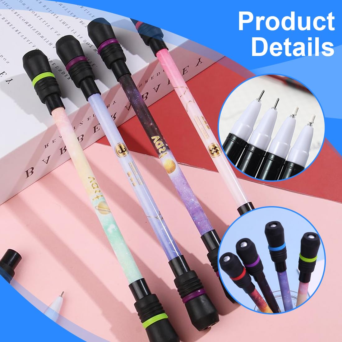NHQZ Stylo Rotatif Antidérapant pour Spinning à Doigt Professionnel, Soulager le Stress - 4 Pièce