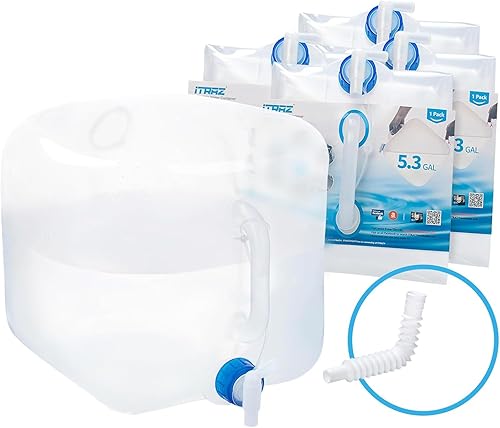 Contenedor de agua plegable, 4 x 5.3 galones sin BPA para almacenamiento de agua con espiga, para camping, senderismo, mochilero, caravana al aire