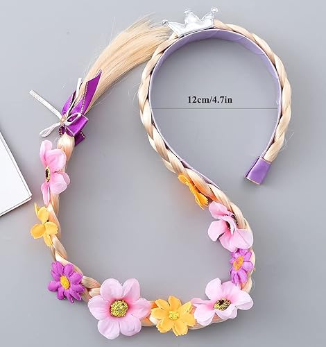 Miniatura 3 de 2 pelucas largas trenzadas de princesa, peluca Rapunzel de Elsa, trenzada, para niñas, cosplay, diadema, accesorios para niñas pequeñas