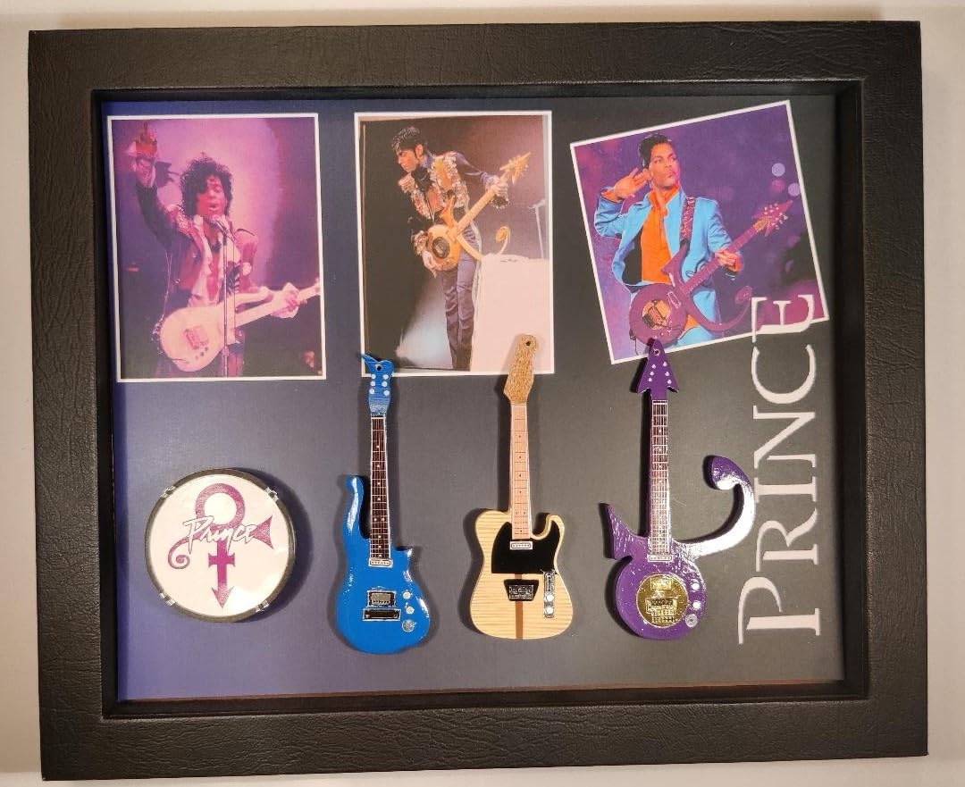 Rock Guitar Miniatures Wood Rgm8838 Prince Miniature Guitar Collection In Shadowbox Frame